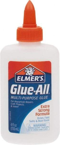 Elmer's - 4 oz Bottle White All Purpose Glue - 5 min Working Time, Bonds to Ceramic, Fabric, Leather, Paper & Wood - USA Tool & Supply