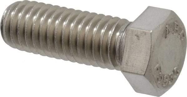 Value Collection - 7/16-14 UNC, 1-1/4" Length Under Head Hex Head Cap Screw - Fully Threaded, Grade 18-8 Stainless Steel, Uncoated, 5/8" Hex - USA Tool & Supply