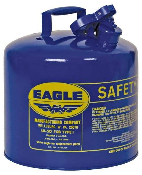 Eagle - 5 Gal Galvanized Steel Type I Safety Can - 13-1/2" High x 12-1/2" Diam, Blue - USA Tool & Supply