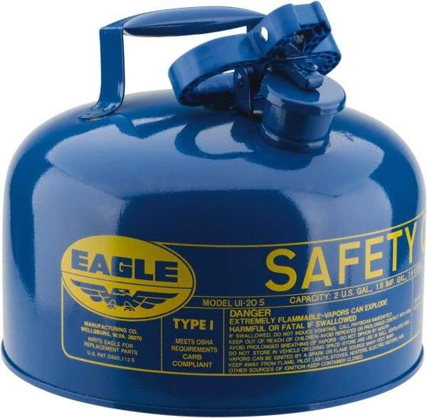 Eagle - 2 Gal Galvanized Steel Type I Safety Can - 9-1/2" High x 11-1/4" Diam, Blue - USA Tool & Supply