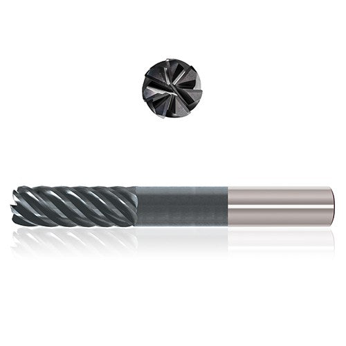 3/8″ Dia. × 3/8″ Shank × 3/4″ DOC × 4″ OAL, Sistral, 7 Flute, Variable Helix, Straight, External, Bullnose, Solid End Mill - Exact Industrial Supply