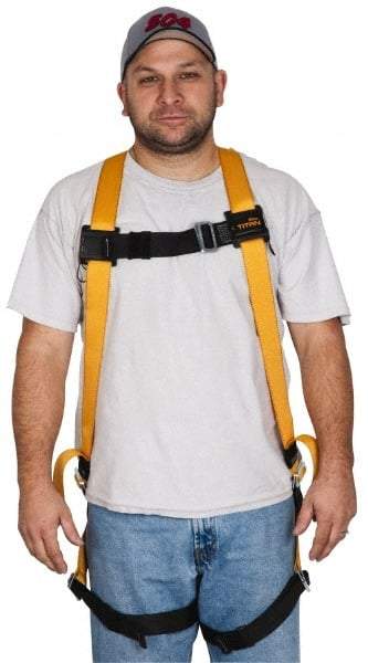 Miller - 400 Lb Capacity, Size Universal, Full Body Construction Safety Harness - Polyester, Mating Leg Strap, Mating Chest Strap, Yellow/Black - USA Tool & Supply