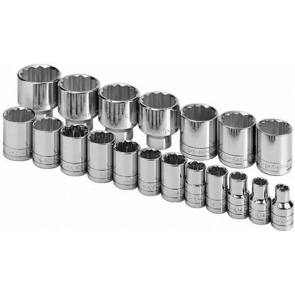 SK - 1/2" Drive Standard Socket Set - 3/8 to 1-1/2", Inch Measurement Standard - USA Tool & Supply