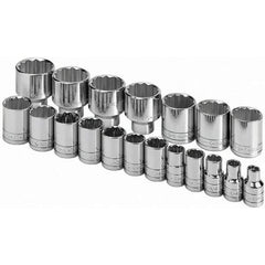 SK - 1/2" Drive Standard Socket Set - 3/8 to 1-1/2", Inch Measurement Standard - USA Tool & Supply