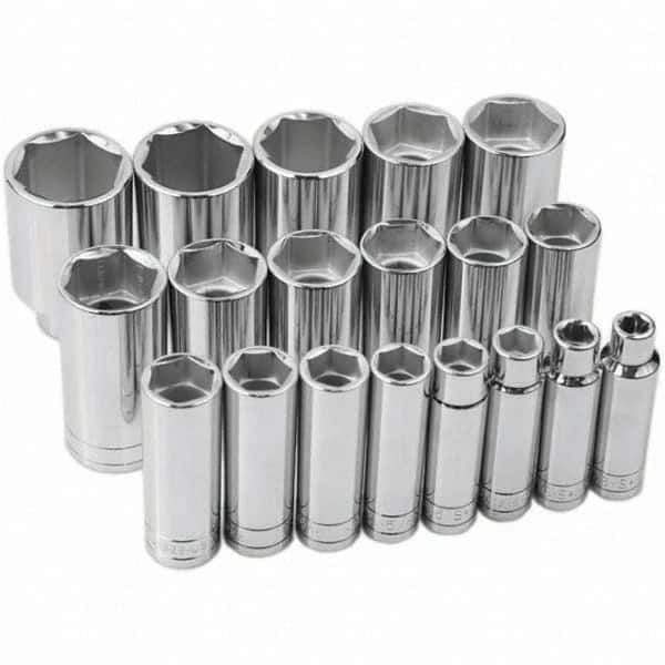 SK - 1/2" Drive Deep Socket Set - 3/8 to 1-1/2", Inch Measurement Standard - USA Tool & Supply