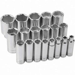 SK - 1/2" Drive Deep Socket Set - 3/8 to 1-1/2", Inch Measurement Standard - USA Tool & Supply