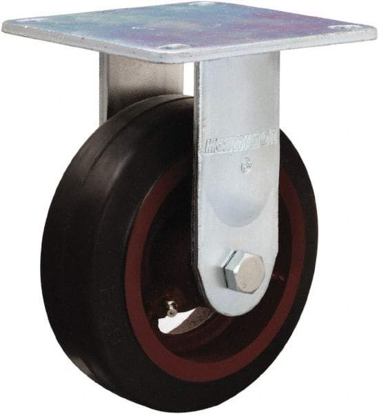Hamilton - 6" Diam x 2" Wide x 7-1/2" OAH Top Plate Mount Rigid Caster - Rubber Mold on Cast Iron, 410 Lb Capacity, Straight Roller Bearing, 5 x 5-1/2" Plate - USA Tool & Supply