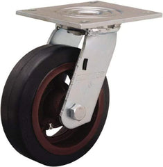 Hamilton - 6" Diam x 2" Wide x 7-1/2" OAH Top Plate Mount Swivel Caster - Rubber Mold on Cast Iron, 410 Lb Capacity, Straight Roller Bearing, 5 x 5-1/2" Plate - USA Tool & Supply