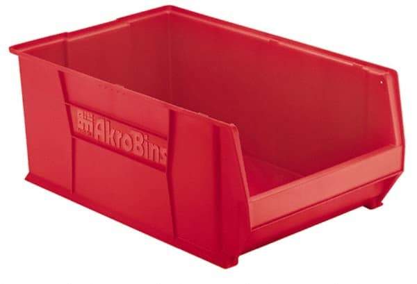 Akro-Mils - 300 Lb. Load Capacity, 29-1/4" Deep, Red Polymer Hopper Stacking Bin - 12" High x 18-3/8" Wide x 29-1/4" Long - USA Tool & Supply