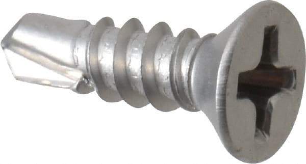 Value Collection - #6, Flat Head, Phillips Drive, 1/2" OAL, #2 Point, Self Drilling Screw - Grade 410 Stainless Steel - USA Tool & Supply