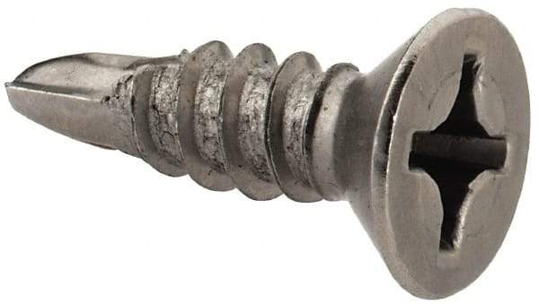 Value Collection - #12, Flat Head, Phillips Drive, 3/4" OAL, #3 Point, Self Drilling Screw - Grade 410 Stainless Steel - USA Tool & Supply