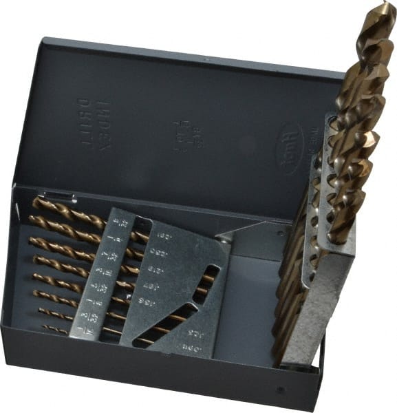 Hertel - 1/16 to 1/2", 135° Point, Bright Finish, Cobalt Jobber Length Drill Bit Set - USA Tool & Supply