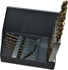 Hertel - 1/16 to 1/2", 135° Point, Bright Finish, Cobalt Jobber Length Drill Bit Set - USA Tool & Supply