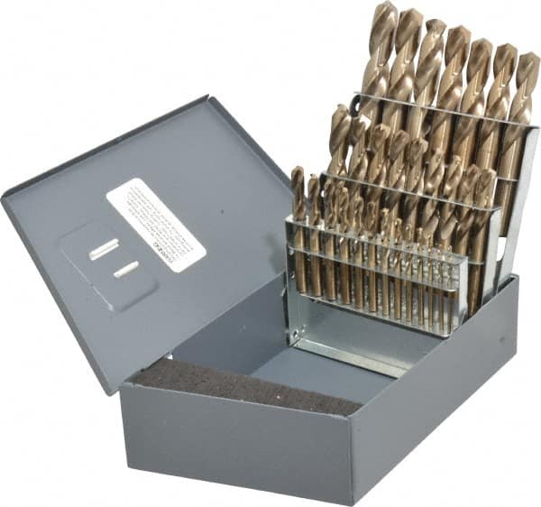 Hertel - 1/16 to 1/2", 135° Point, Bright Finish, Cobalt Screw Machine Length Drill Bit Set - USA Tool & Supply