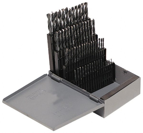 Hertel - 0.04 to 0.228", 135° Point, Bright Finish, Cobalt Screw Machine Length Drill Bit Set - USA Tool & Supply