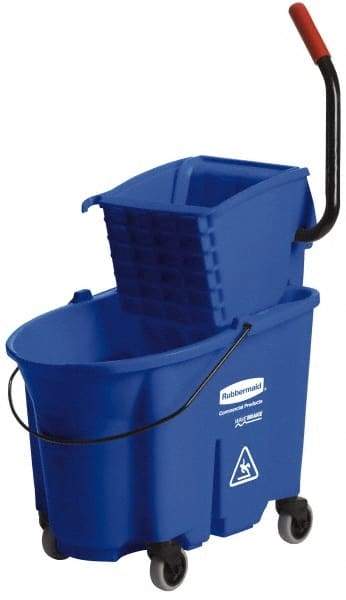 Rubbermaid - 35 Qt Plastic Bucket & Wringer - 20-1/8" Long x 36-1/2" High x 15-3/4" Wide, Blue - USA Tool & Supply