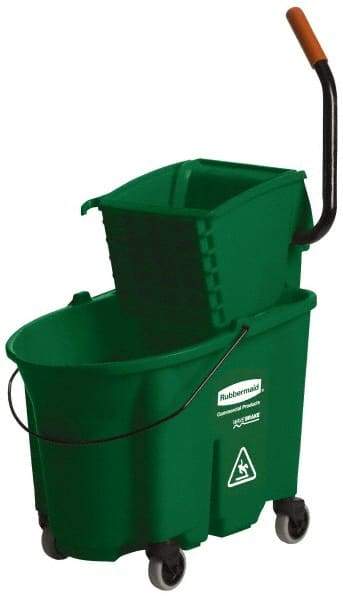 Rubbermaid - 35 Qt Plastic Bucket & Wringer - 20-1/8" Long x 36-1/2" High x 15-3/4" Wide, Green - USA Tool & Supply