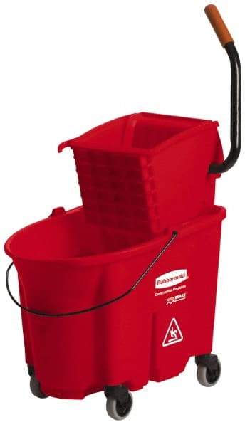 Rubbermaid - 35 Qt Plastic Bucket & Wringer - 20-1/8" Long x 36-1/2" High x 15-3/4" Wide, Red - USA Tool & Supply