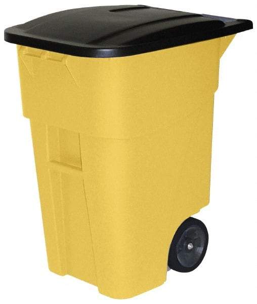 Rubbermaid - 50 Gal Yellow Rectangle Trash Can - Polyethylene, 36-1/2" High x 28-1/2" Long x 23-3/8" Wide - USA Tool & Supply