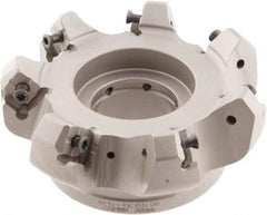 Iscar - 4" Cut Diam, 1-1/2" Arbor Hole, 0.276" Max Depth of Cut, 45° Indexable Chamfer & Angle Face Mill - 7 Inserts, S845 SX.U 16.. Insert, Right Hand Cut, 7 Flutes, Through Coolant, Series Helido - USA Tool & Supply