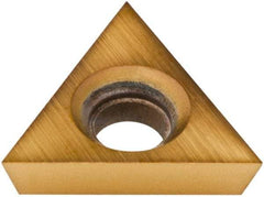 Hertel - TPCB220.1 Grade HP520B Carbide Boring Insert - TiN Finish, 60° Triangle, 11° Relief Angle, 1/4" Inscr Circle, 3/32" Thick, 0.002" Corner Radius - USA Tool & Supply