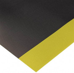 Wearwell - 75 Ft. Long x 3 Ft. Wide x 1/4 Inch Thick, Vinyl, Ribbed Surface Switchboard Matting - 30,000 V Max Dielectric Strength, 17,000 V Max Recommended Use, Black with Yellow Borders - USA Tool & Supply