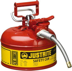 Justrite - 1 Gal Galvanized Steel Type II Safety Can - 10-1/2" High x 9-1/2" Diam, Red with Yellow - USA Tool & Supply