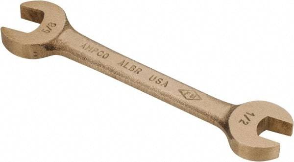 Ampco - 1/2" x 5/8" Nonsparking Open End Wrench - 5-3/4" OAL, Double End, Plain Finish, 15° Head Angle - USA Tool & Supply