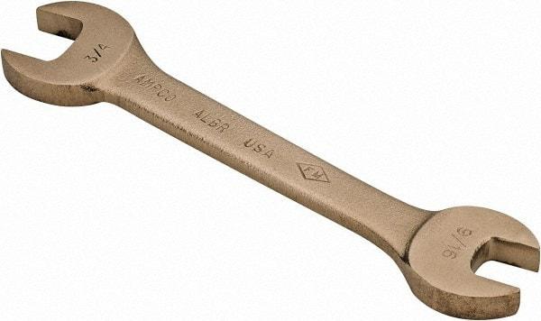 Ampco - 9/16" x 3/4" Nonsparking Open End Wrench - 6-1/2" OAL, Double End, Plain Finish, 15° Head Angle - USA Tool & Supply