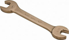 Ampco - 9/16" x 3/4" Nonsparking Open End Wrench - 6-1/2" OAL, Double End, Plain Finish, 15° Head Angle - USA Tool & Supply