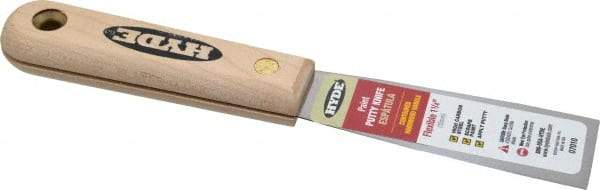 Hyde Tools - 1-1/4" Wide Steel Putty Knife - Flexible, Hardwood Handle, 7-3/4" OAL - USA Tool & Supply