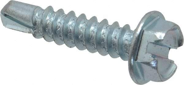 Value Collection - #8, Hex Washer Head, Slotted Drive, 3/4" Length Under Head, #2 Point, Self Drilling Screw - Grade 1016-1024 Steel, Zinc-Plated Finish - USA Tool & Supply