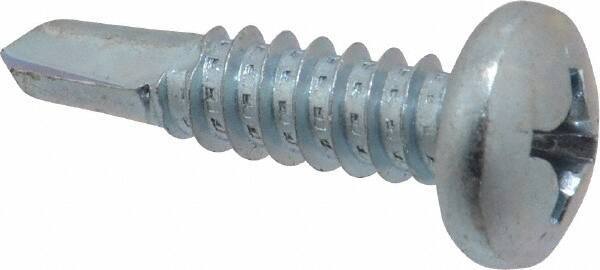 Value Collection - 1/4", Pan Head, Phillips Drive, 1" Length Under Head, #3 Point, Self Drilling Screw - Grade 1016-1024 Steel, Zinc-Plated Finish - USA Tool & Supply