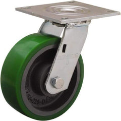Hamilton - 6" Diam x 2" Wide x 7-1/2" OAH Top Plate Mount Swivel Caster - Polyurethane Mold onto Cast Iron Center, 900 Lb Capacity, Sealed Precision Ball Bearing, 5 x 5-1/2" Plate - USA Tool & Supply