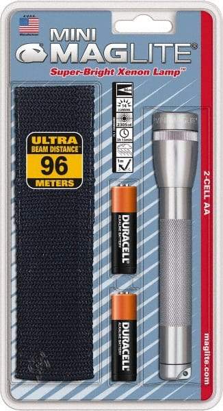 Mag-Lite - Krypton Bulb, 14 Lumens, Mini Flashlight - Gray Aluminum Body, 2 AA Alkaline Batteries Included - USA Tool & Supply
