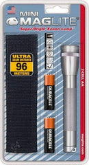 Mag-Lite - Krypton Bulb, 14 Lumens, Mini Flashlight - Gray Aluminum Body, 2 AA Alkaline Batteries Included - USA Tool & Supply