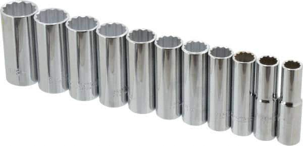 Proto - 11 Piece 1/2" Drive Deep Well Socket Set - 12 Points, 1/2" to 1-1/8" Range, Inch Measurement Standard - USA Tool & Supply