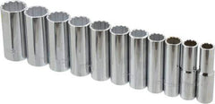 Proto - 11 Piece 1/2" Drive Deep Well Socket Set - 12 Points, 1/2" to 1-1/8" Range, Inch Measurement Standard - USA Tool & Supply