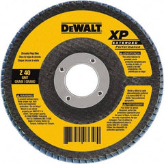 DeWALT - 120 Grit, 4-1/2" Disc Diam, 5/8-11 Center Hole, Type 27 Zirconia Alumina Flap Disc - 13,300 Max RPM, Cloth Backing, Arbor Attaching System, Coated - USA Tool & Supply