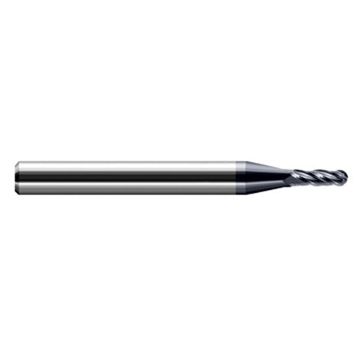 ‎0.01″ Dia. × 1/8″ Shank × 0.03″ DOC × 1-1/2″ OAL, Carbide AlTiN, Stub|Standard , 4 Flute, Ballnose End Mill - Exact Industrial Supply