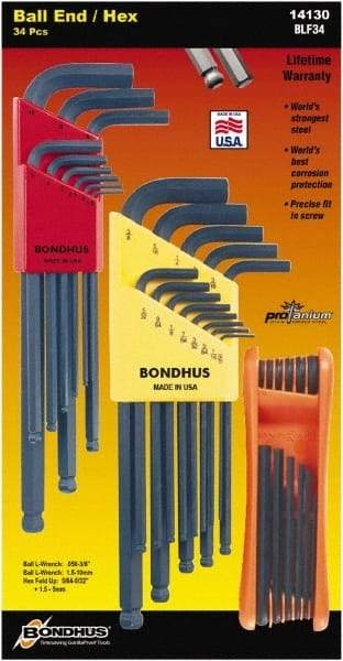 Bondhus - Hex Key Sets - MP.050-3/8/1.5-1MM TRIPLE PK L-WRNCHS ST - USA Tool & Supply