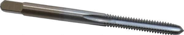 Made in USA - #8-32 UNC 2B 4 Flute Chrome Finish High Speed Steel Straight Flute Standard Hand Tap - Plug, Right Hand Thread, 2-1/8" OAL, 3/4" Thread Length, H3 Limit, Oversize - Exact Industrial Supply
