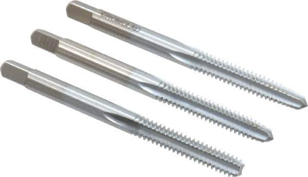 Made in USA - #10-24 UNC, 4 Flute, Bottoming, Plug & Taper, Chrome Finish, High Speed Steel Tap Set - Right Hand Cut, 2-3/8" OAL, 7/8" Thread Length, 2B/3B Class of Fit - USA Tool & Supply