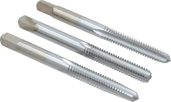 Made in USA - #12-24 UNC, 4 Flute, Bottoming, Plug & Taper, Chrome Finish, High Speed Steel Tap Set - Right Hand Cut, 2-3/8" OAL, 15/16" Thread Length, 2B/3B Class of Fit - USA Tool & Supply