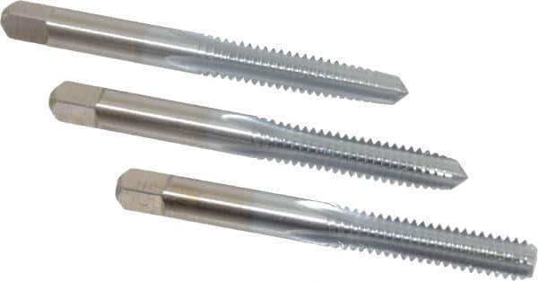 Made in USA - 1/4-20 UNC, 4 Flute, Bottoming, Plug & Taper, Chrome Finish, High Speed Steel Tap Set - Right Hand Cut, 2-1/2" OAL, 1" Thread Length, 2B/3B Class of Fit - USA Tool & Supply