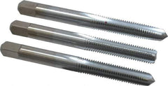 Made in USA - 1/4-28 UNF, 4 Flute, Bottoming, Plug & Taper, Chrome Finish, High Speed Steel Tap Set - Right Hand Cut, 2-1/2" OAL, 1" Thread Length, 2B/3B Class of Fit - USA Tool & Supply