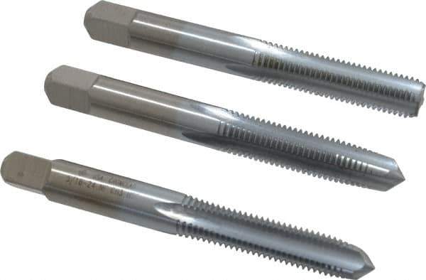 Made in USA - 5/16-24 UNF, 4 Flute, Bottoming, Plug & Taper, Chrome Finish, High Speed Steel Tap Set - Right Hand Cut, 2-23/32" OAL, 1-1/8" Thread Length, 2B/3B Class of Fit - USA Tool & Supply