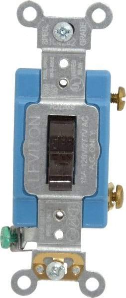 Leviton - 1 Pole, 120 to 277 VAC, 15 Amp, Industrial Grade, Toggle, Wall and Dimmer Light Switch - 1.31 Inch Wide x 4.06 Inch High - USA Tool & Supply