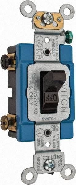 Leviton - 2 Pole, 120 to 277 VAC, 15 Amp, Industrial Grade, Toggle, Wall and Dimmer Light Switch - 1.31 Inch Wide x 4.06 Inch High - USA Tool & Supply