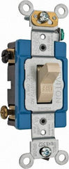 Leviton - 2 Pole, 120 to 277 VAC, 15 Amp, Industrial Grade, Toggle, Wall and Dimmer Light Switch - 1.31 Inch Wide x 4.06 Inch High - USA Tool & Supply